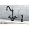 Kingston Brass French Country Mono Deck Mount Kitchen Faucet W/ Brass Sprayer, Bronze KS1235TXBS - alternate 3